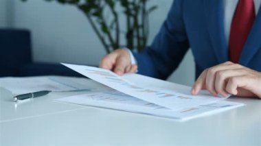 Tradet Man Modern Ofiste Mali Raporları Analiz Ediyor. İş ve Mali Başarı Konsepti. Yavaş Hareket Efekti.