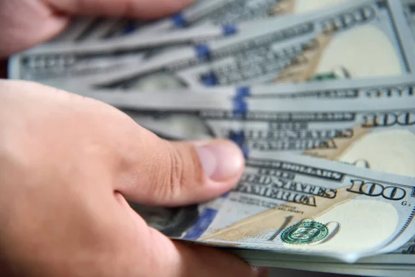 Businessman Counting Hundred Dollar Bills Finance Trade Concept Close — Stock Photo, Image