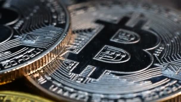 Argent Bitcoin Crypto Monnaie Business Finance Concept Gros Plan — Video
