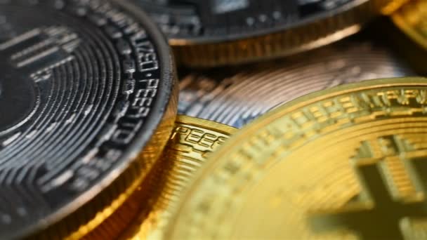 Pièces Crypto Monnaie Avec Symbole Bitcoin Business Finance Concept Gros — Video