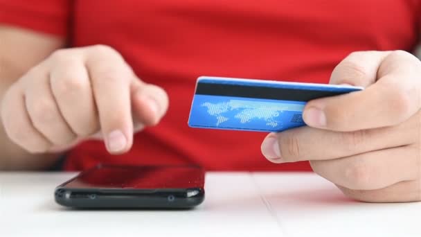 Mãos Entra Cartão Crédito Detalhes Intosmart Telefone Para Comprar Conceito — Vídeo de Stock