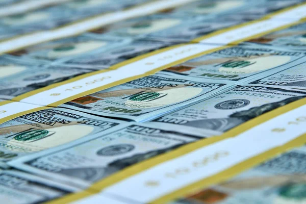 Yüz Dolarlık Banknotların Üst Görüntüsü Rüşvet Finans Kavramı Kapat — Stok fotoğraf