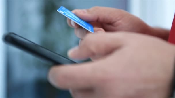 Tarjeta Crédito Mano Smartphone Haciendo Compras Línea Compras Línea Concepto — Vídeos de Stock