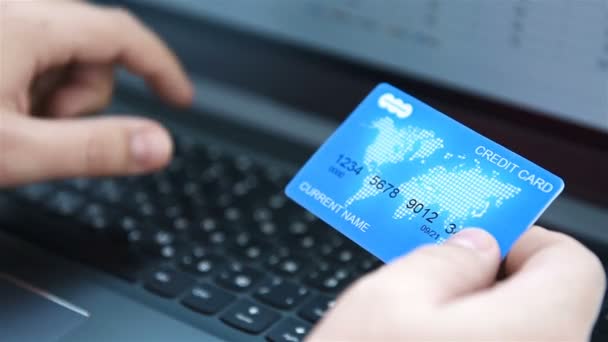 Kupujący Wprowadza Dane Karty Kredytowej Zakupy Online Komunikacja Koncepcja Płatności — Wideo stockowe