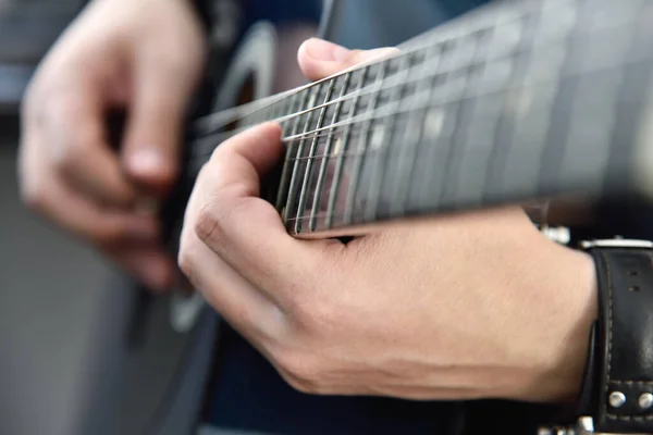 Guitarist Playing Acoustic Guitar Music Art Concept Close — Stock Photo, Image