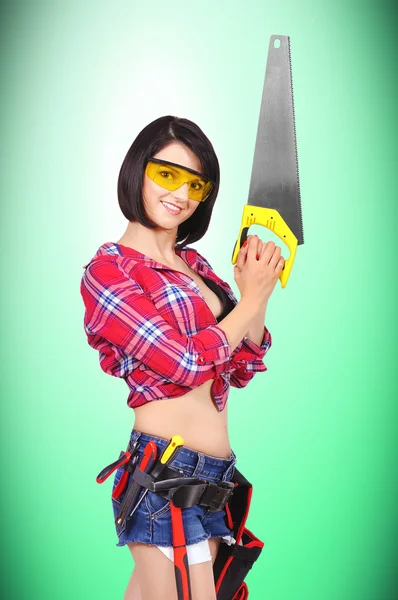 Girl with saw — Stock Photo, Image