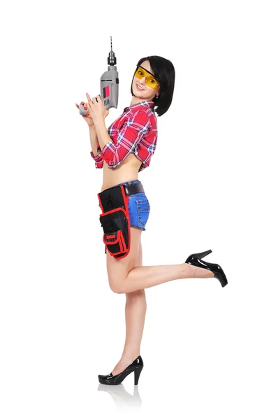 Girl holding drill — Stock Photo, Image