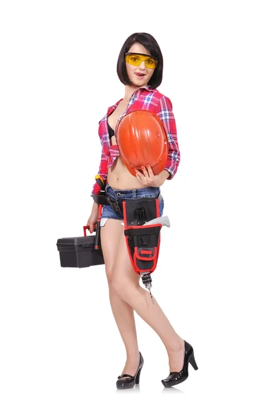 Sexy mujer constructor celebración de casco — Foto de Stock