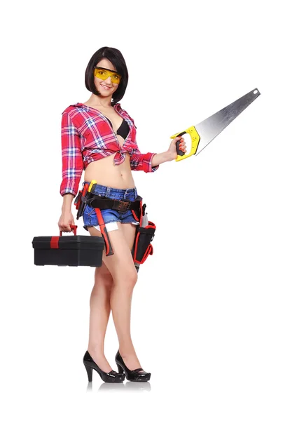 Girl holding saw — Stock Photo, Image