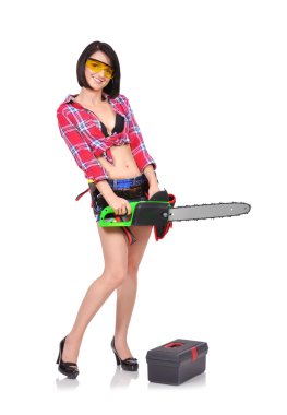 Elektrikli testere ile kız