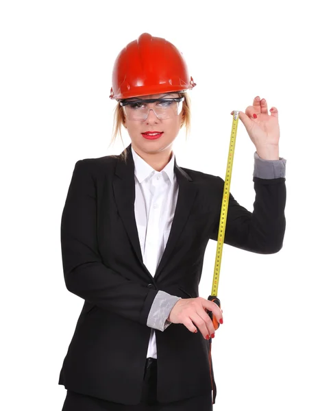 Mujer sosteniendo cinta métrica — Foto de Stock