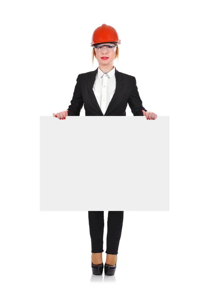 Woman engineer holding poster — Stock Photo, Image