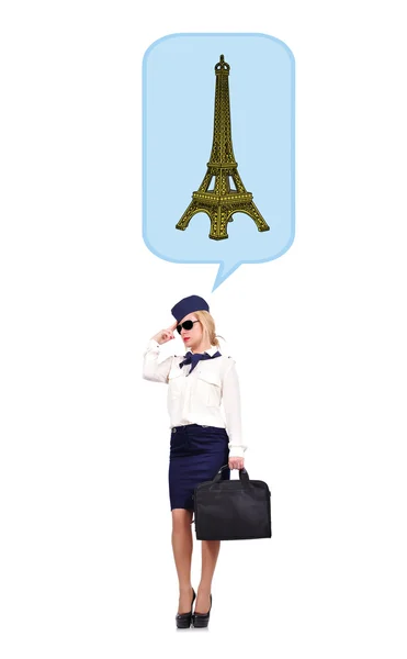 Flight attendant álmodik az eiffel-torony — Stock Fotó