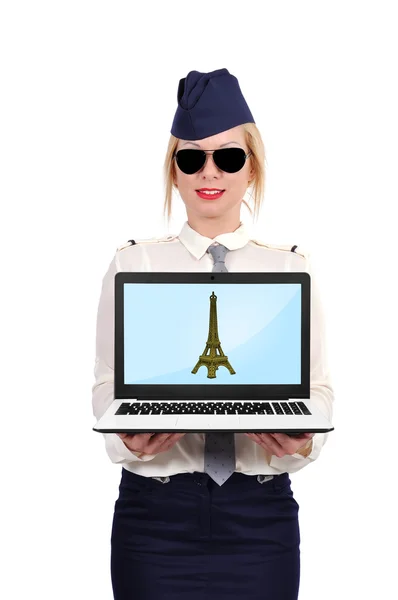 Laptop with eiffel tower — Stock Photo, Image