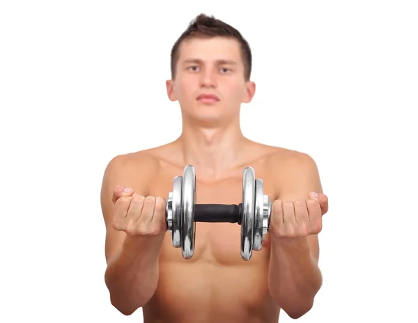Muskulöser Typ mit Hantel — Stockfoto