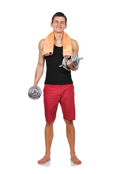 Muscular guy holding a dumbbells — Stock Photo, Image