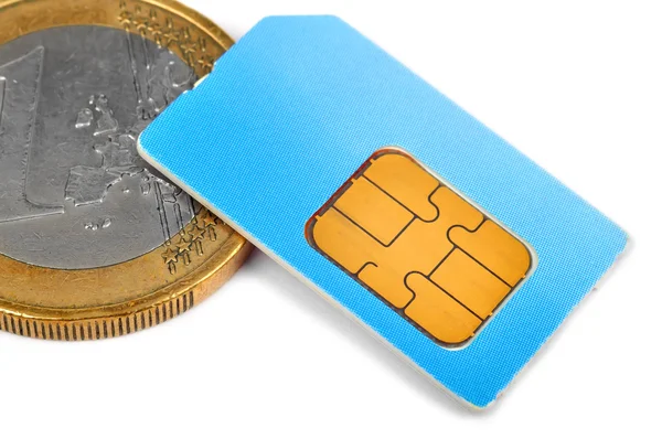Sim card and coin — Stock Photo, Image