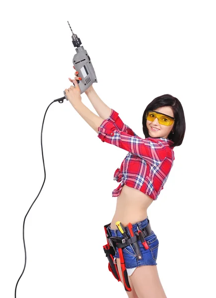 Girl with electric drill — Stock Photo, Image