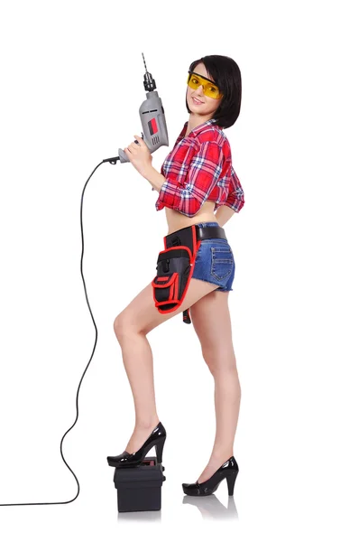 Elektrikli matkap tutan kız — Stok fotoğraf