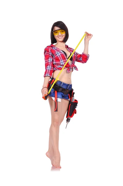 Girl with tape measure — Stock Photo, Image