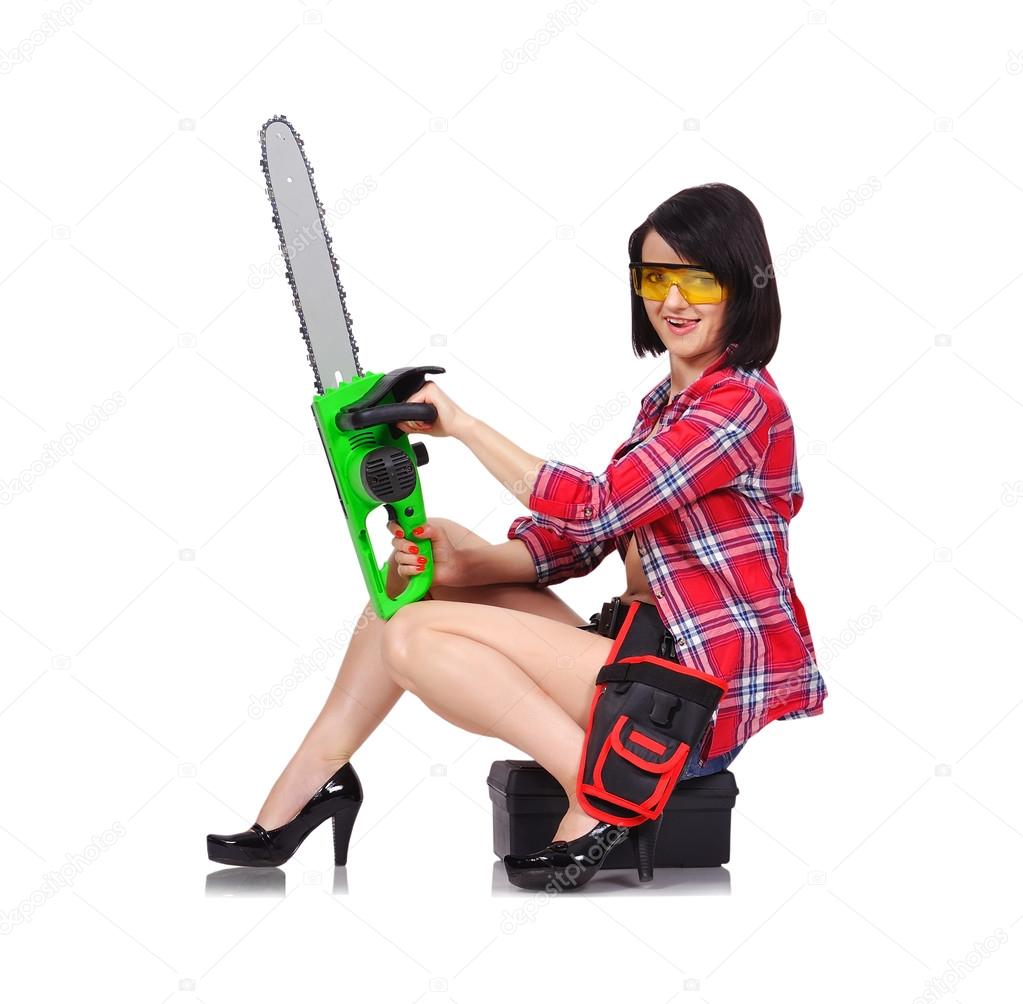 girl with chainsaw — Stock Photo © vetkit 55921459