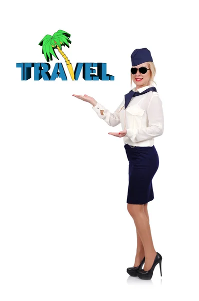 Stewardessa gospodarstwa podróż symbol — Zdjęcie stockowe