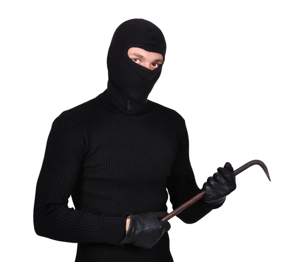 Mugger in mask with nail puller — Stock Photo, Image