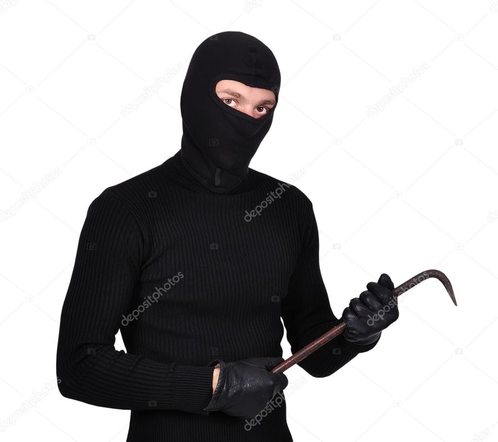 Mugger in mask with nail puller