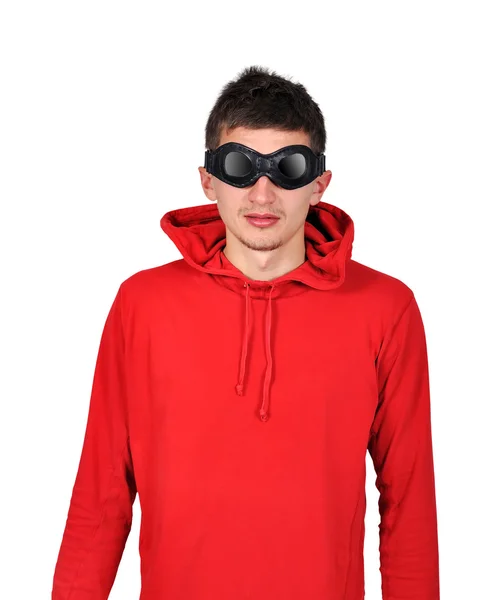 Killen med röd munkjacka — Stockfoto