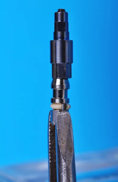 Implant in tweezers — Stock Photo, Image