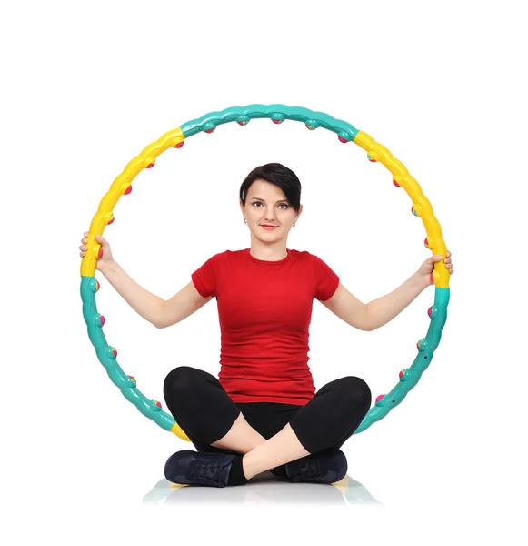 Woman with hula hoop — Stock Photo, Image