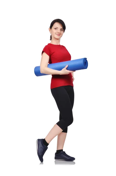Woman with blue mat — Stock Photo, Image