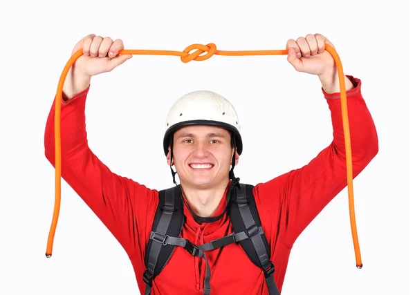 Hiker holding rope — Stock Photo, Image