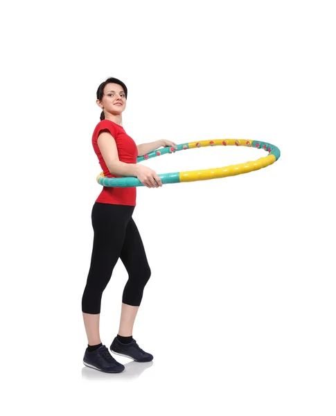 Chica sosteniendo Hula Hoop —  Fotos de Stock