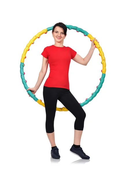 Mujer sosteniendo hula hoop — Foto de Stock