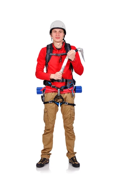 Climber with ice ax — Stock Photo, Image