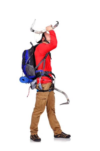 Hiker with ice ax — Stock Photo, Image