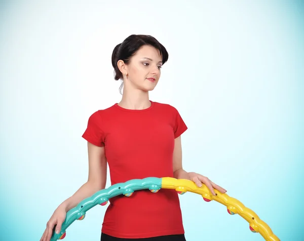 Girl holding color hula hoop — Stock Photo, Image
