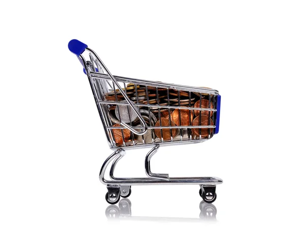 Trolley with coins — Stock Photo, Image