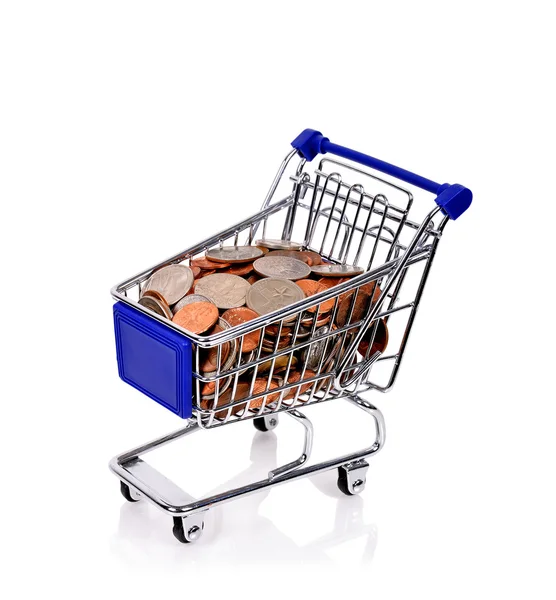 Shopping cart with coins — Stock Photo, Image