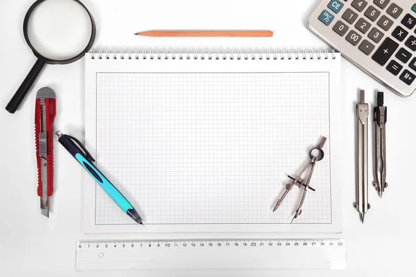 Blank notepad and tools — Stock Photo, Image