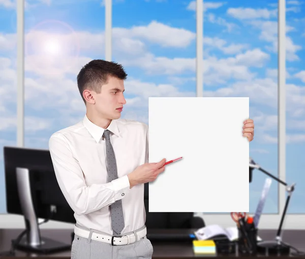 Businessman with placard — Stock Photo, Image