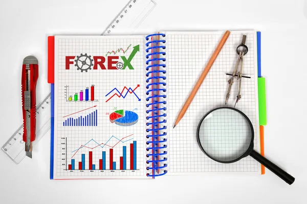 Kladblok met forex grafiek — Stockfoto