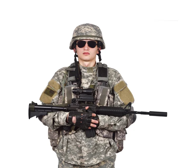 US soldier holding rifle — Stock Photo, Image