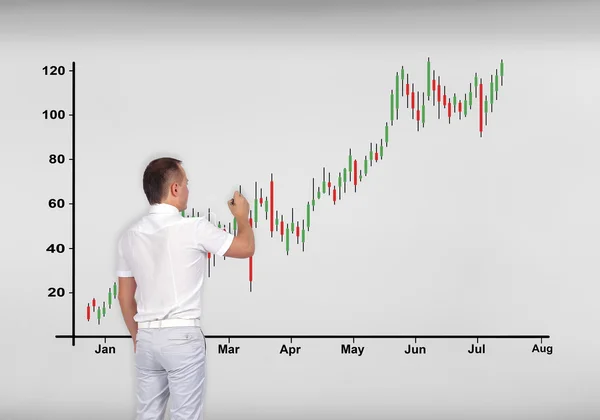 Man drawing forex chart — 图库照片