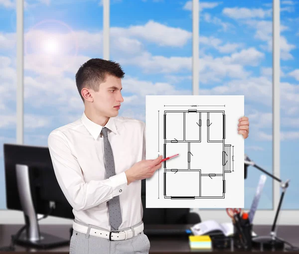 Placard with blueprint — Stock Photo, Image