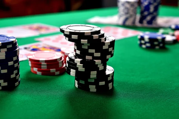 Black stacks of poker chips — Stock Photo, Image