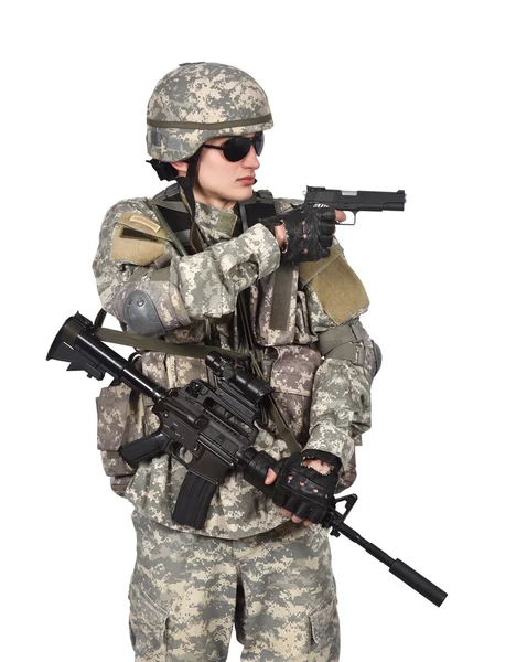 Soldier aiming a gun — Stock Photo, Image