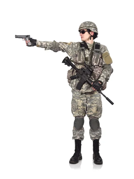 Soldaten skyter med pistol. – stockfoto