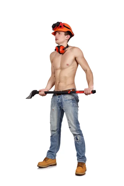 Worker man with ax — Stock Photo, Image